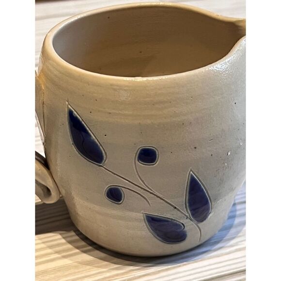 Williamsburg Salt Glazed Small Pitcher Creamer Shiny Blue Flower Tiles - Picture 2 of 6